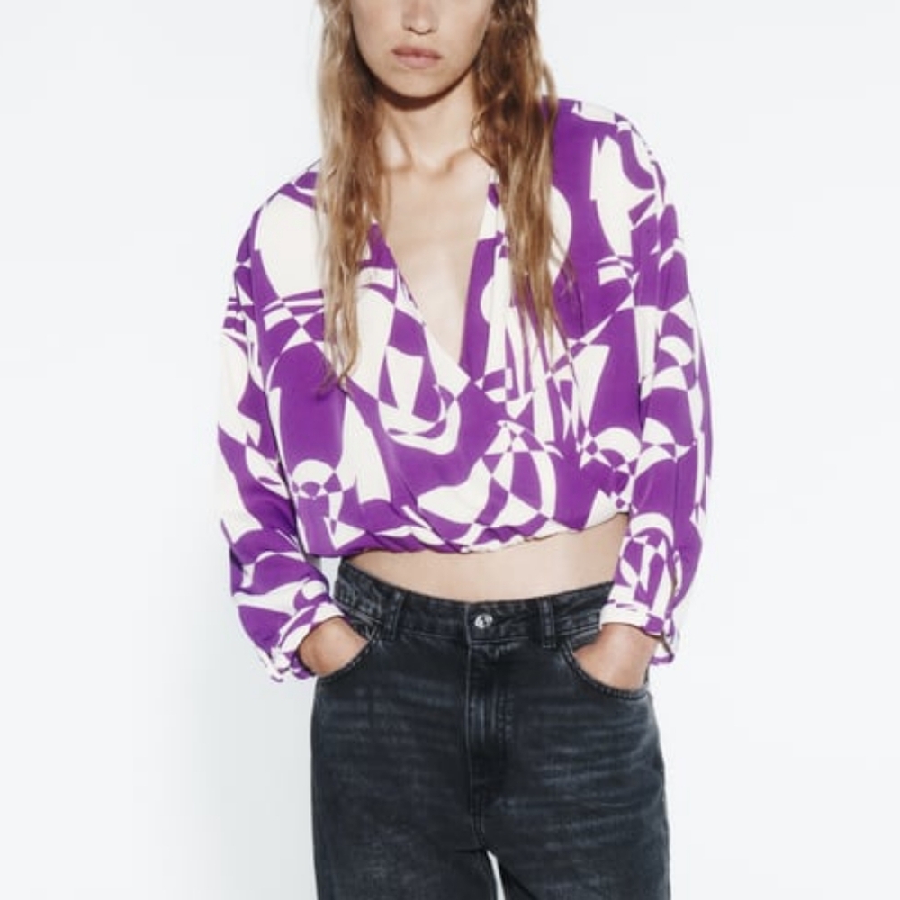 ZARA RUCHED PRINT TOP - Picture 2 of 7